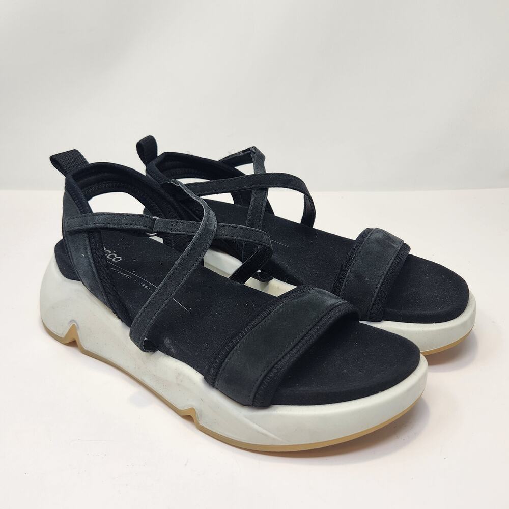 Ecco Women Black Chunky Ankle Strap Wedge Sport Sandal Size 39 US 8 8.5 Comfort